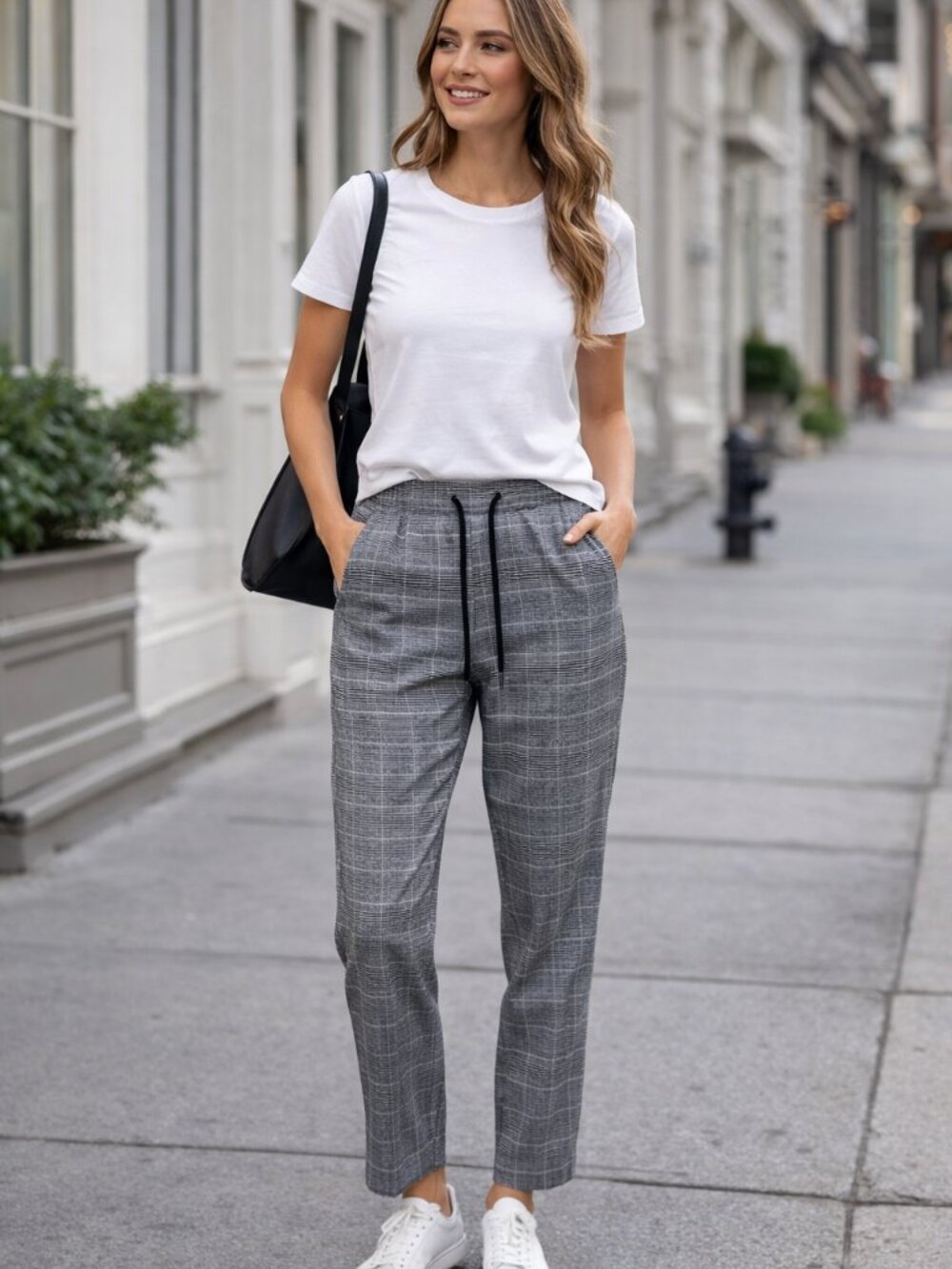a new day Gray Plaid Drawstring Joggers